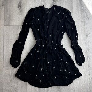 Reformation Laughlin Star Print Wrap Mini Dress Black